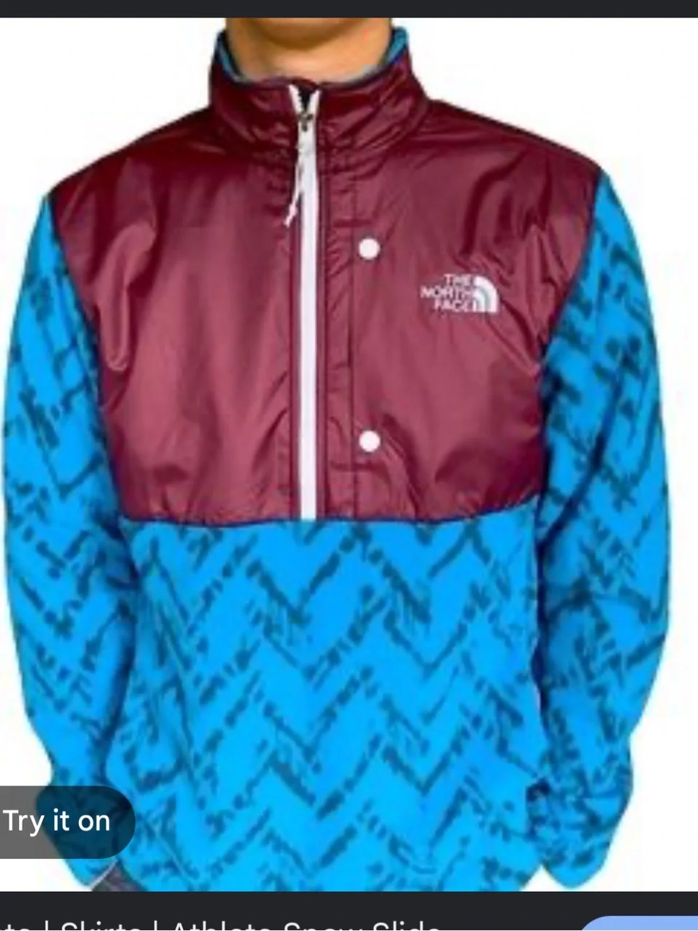 The North Face Sweater Men med 1/4 Zip Fleece Aztec Geo Novelty Blue Burgundy